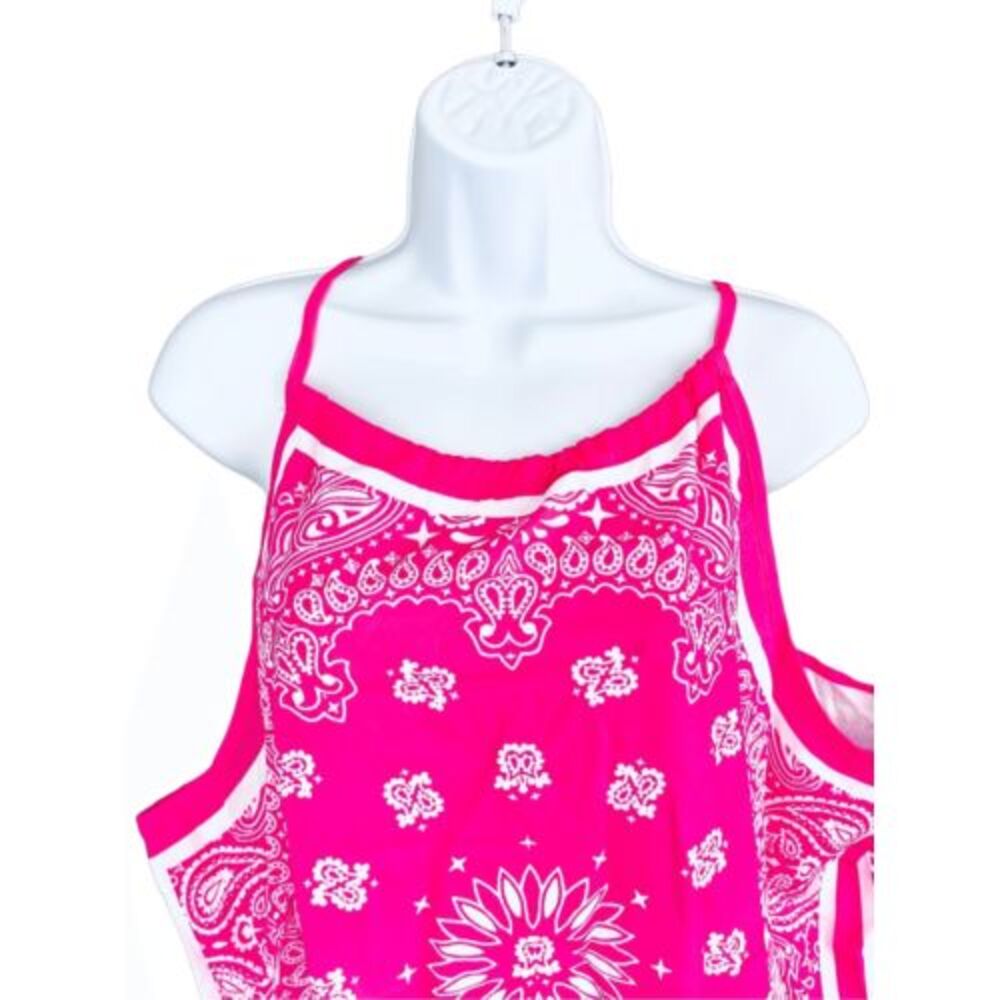 NWT Floral Print Pink& White Bandana Style Adjustable Halter Neck Top SZ 3XL - Picture 2 of 7
